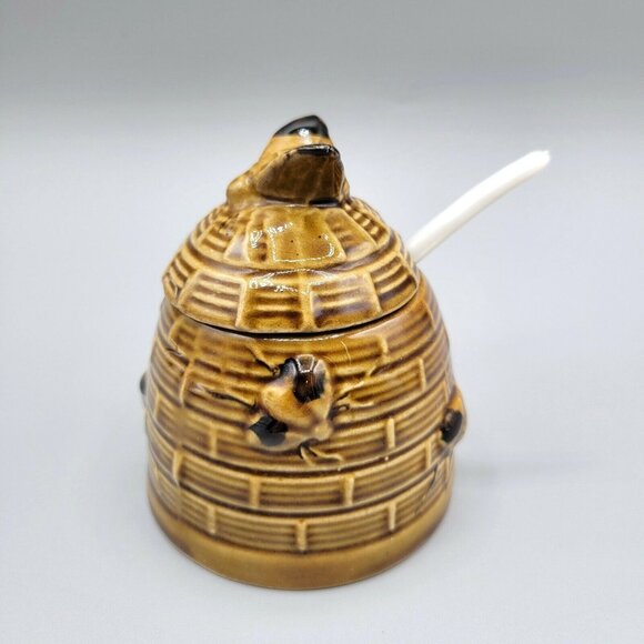 Beehive Honey Jar Spoon and Lid Jam Jelly Server Bees Vintage Korea - Picture 4 of 9